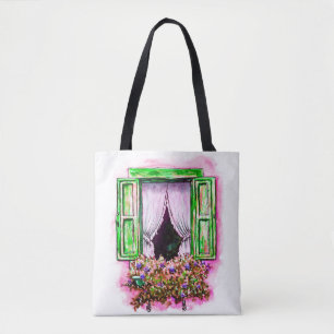 Watercolor sketch traditional old fashioned window tote bag