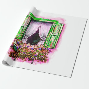 Watercolor sketch traditional old fashioned window wrapping paper