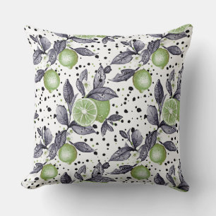 watercolor sketched detailed of green leaves, lime cushion