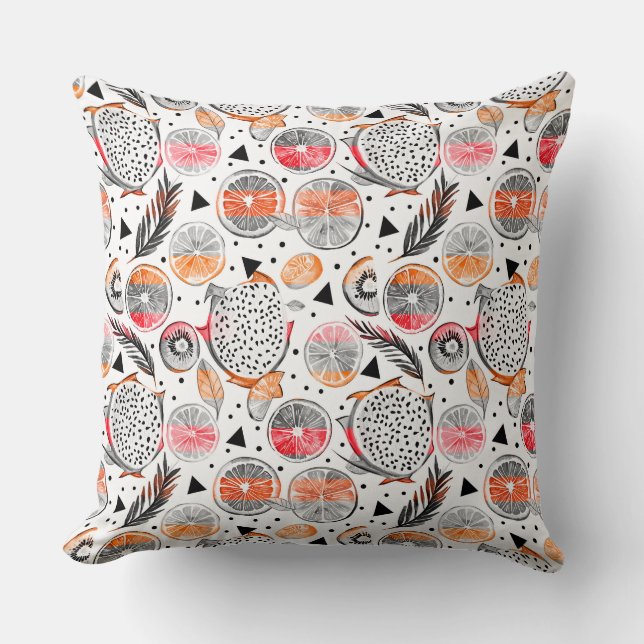 Watercolor sketched detailed pattern of Dragon fru Cushion (Front)