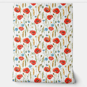 Watercolor sketched pattern of Red poppy flowers, Wallpaper