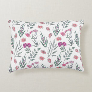 Watercolor sketched pink flowers light white backg decorative cushion
