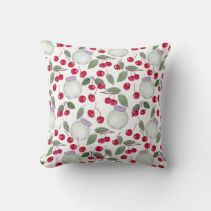 Watercolor sketched red cherries cherry jam jar wh cushion
