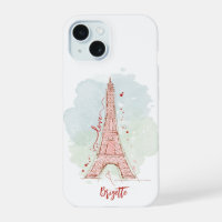Watercolor Sketchy Doodle Eiffel Tower Monogrammed