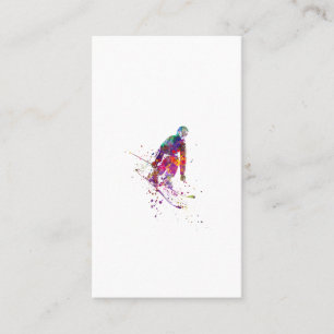 watercolor skier business card