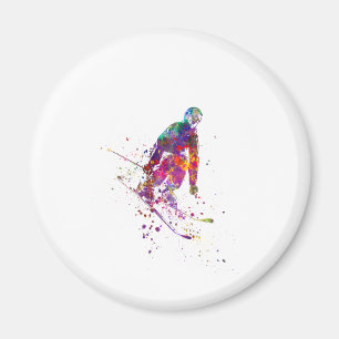 watercolor skier magnet