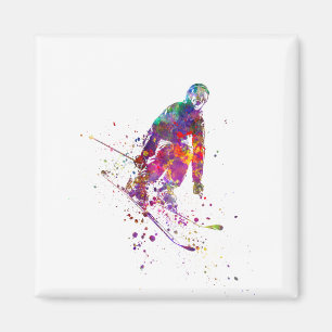 watercolor skier magnet
