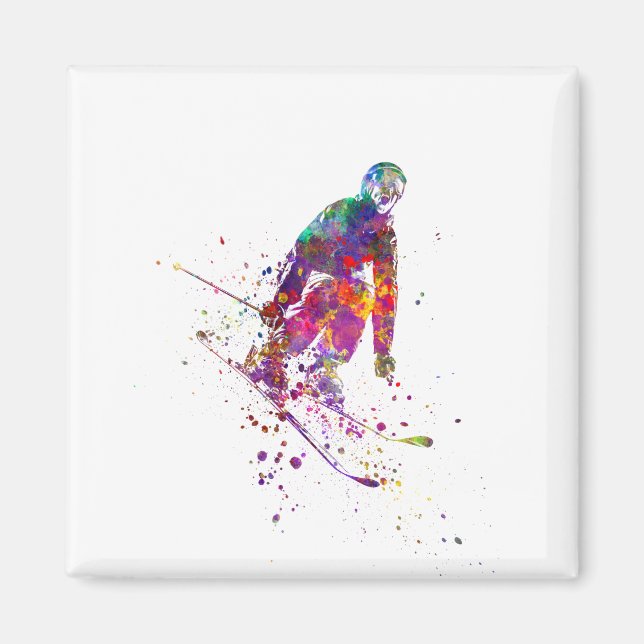 watercolor skier magnet (Front)
