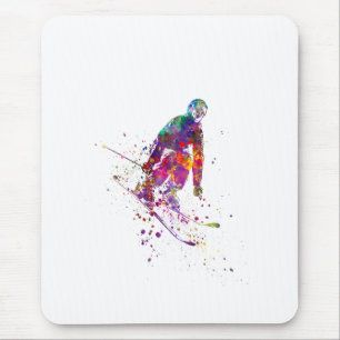 watercolor skier mouse pad