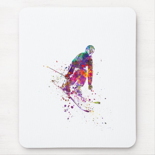 watercolor skier mouse pad (Front)