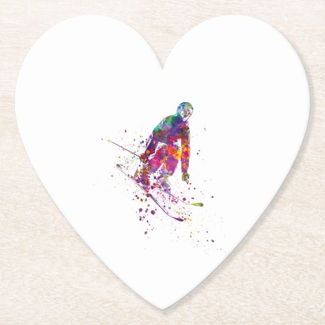 watercolor skier paper coaster (Front)