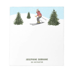 Watercolor Skier Woman In Winter Ski Instructor Notepad