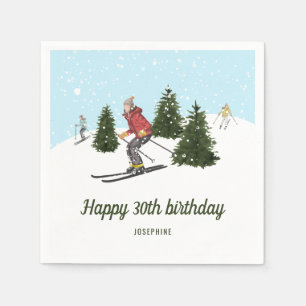 Watercolor Skier Women Winter Birthday Party Napkin