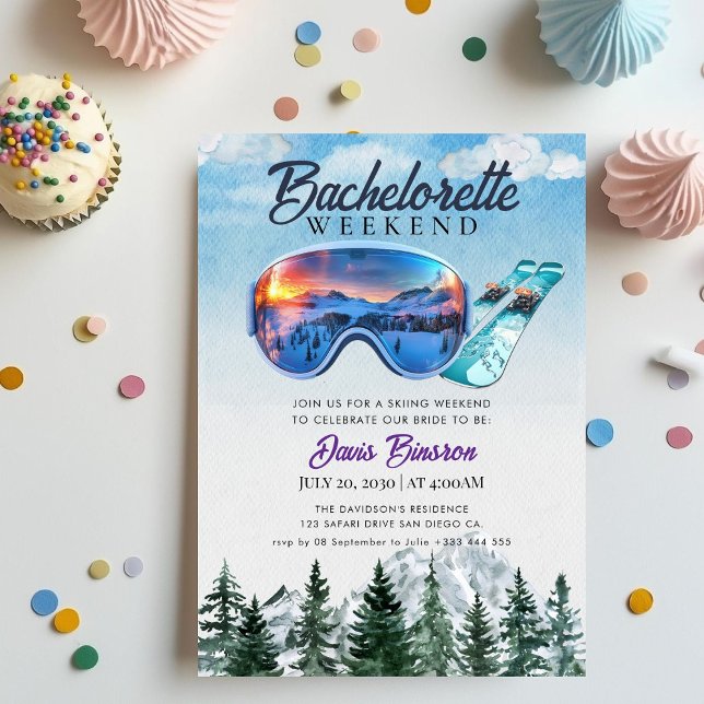 watercolor skiing bachelorette weekend invitation (Creator Uploaded)