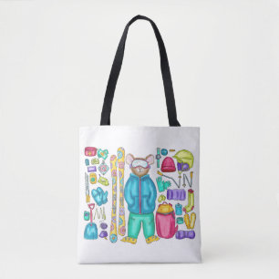 Watercolor Skiing Pika with Gear Tote Bag