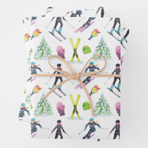 Watercolor Skiing Wrapping Paper Sheet