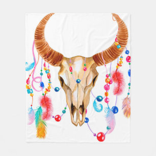 Watercolor skull iaolated on white fleece blanket