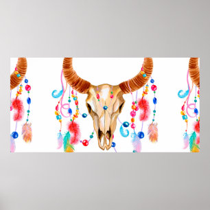 Watercolor skull iaolated on white poster