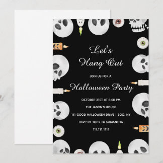 Watercolor Skull Let's Hang Out Halloween Party Invitation