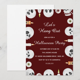 Watercolor Skull Let's Hang Out Halloween Party Invitation