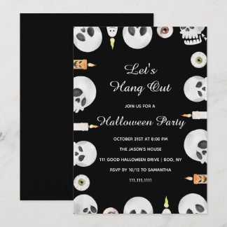 Watercolor Skull Let's Hang Out Halloween Party Invitation