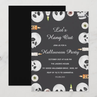 Watercolor Skull Let's Hang Out Halloween Party Invitation
