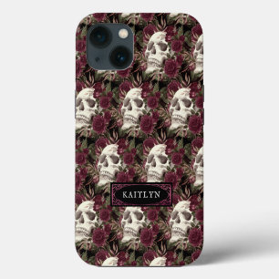 Watercolor Skull Roses Personalised iPhone 13 Case
