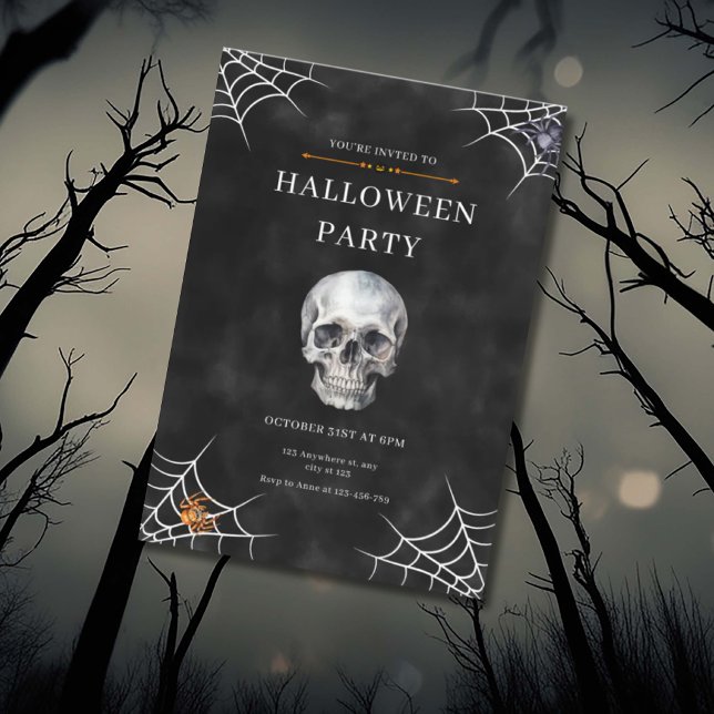Watercolor Skull & Spider Web Halloween Invitation (Creator Uploaded)