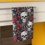 Watercolor Skulls and Roses Red Grey  Tea Towel<br><div class="desc">This design may be personalised by choosing the Edit Design option. You may also transfer onto other items. Contact me at colorflowcreations@gmail.com or use the chat option at the top of the page if you wish to have this design on another product or need assistance with this design. See more...</div>