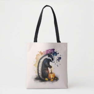Watercolor Skunk Halloween Tote Bag