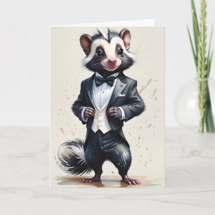 Watercolor Skunk Tuxedo Black Tie Handkerchief  Card
