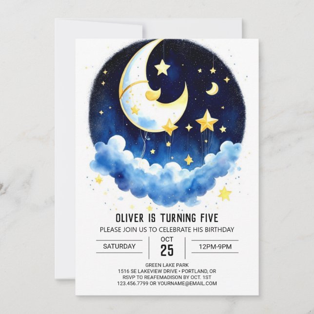 Watercolor Sky of Stars Birthday Invitation (Front)