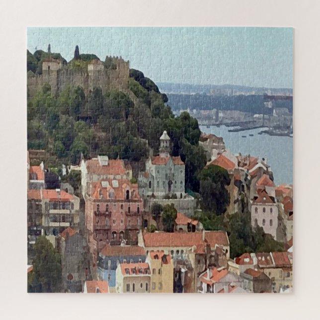 Watercolor Skyline of Lisbon Jigsaw Puzzle (Vertical)