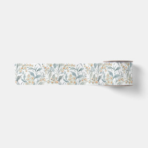 Watercolor Slate Grey Botanical Eucalyptus Leaves Satin Ribbon