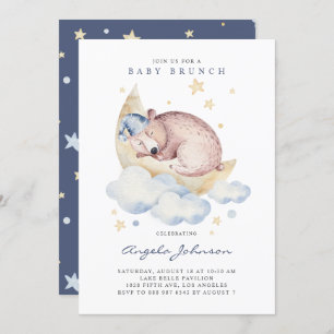 Watercolor Sleeping Baby Bear Baby Brunch Invitation