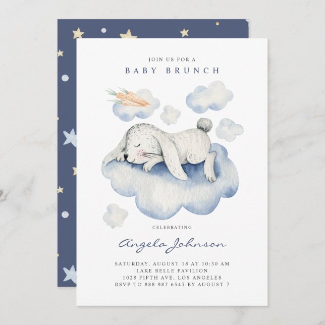 Watercolor Sleeping Baby Rabbit Baby Brunch Invitation (Front/Back)