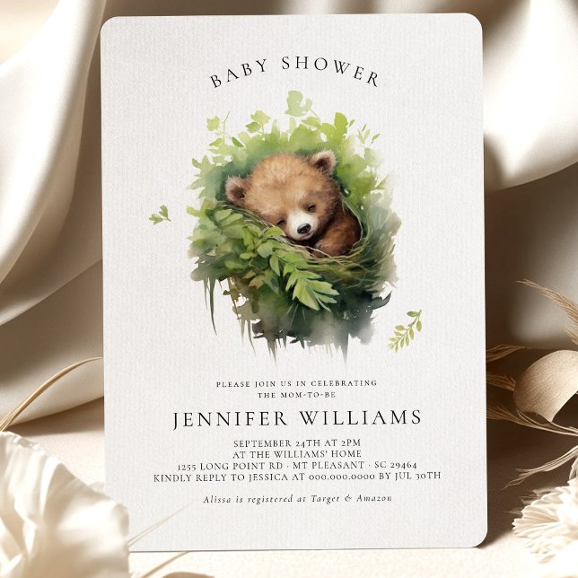 Watercolor Sleeping Bear Baby Shower Invitation (Creator Uploaded)