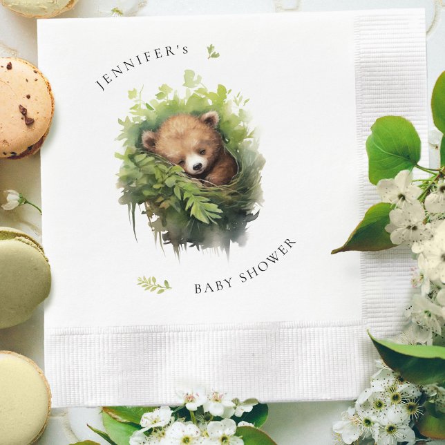 Watercolor Sleeping Bear Baby Shower Napkin (Creator Uploaded)