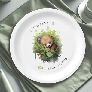 Watercolor Sleeping Bear Baby Shower Paper Plate