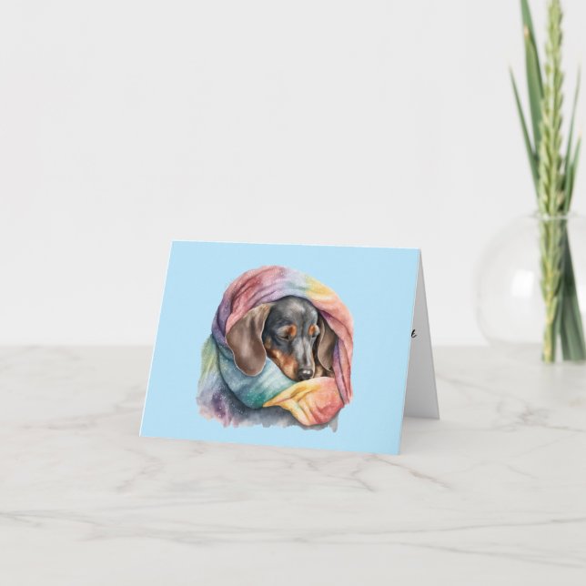 Watercolor Sleeping Dachshund Blank Greeting Card (Front)