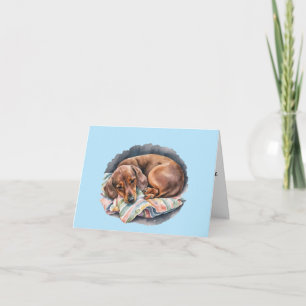 Watercolor Sleeping Dachshund Blank Greeting Card