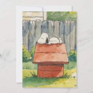 Watercolor Sleeping Dog on Red Doghouse Art Holiday Card