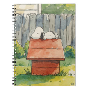 Watercolor Sleeping Dog on Red Doghouse Art Notebook