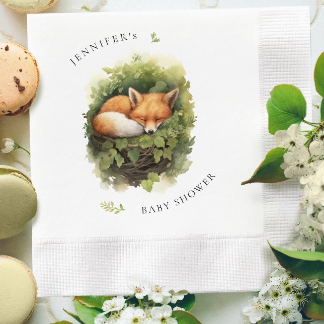Watercolor Sleeping Fox Baby Shower Napkin (Creator Uploaded)