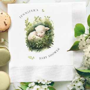 Watercolor Sleeping Lamb Baby Shower Napkin