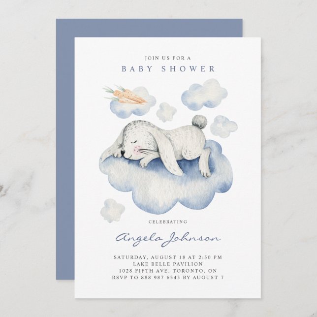 Watercolor Sleeping Rabbit It's a Boy Baby Shower Invitation (Front/Back)