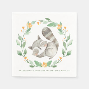 Watercolor Sleeping Racoon Wreath Baby Shower Napkin