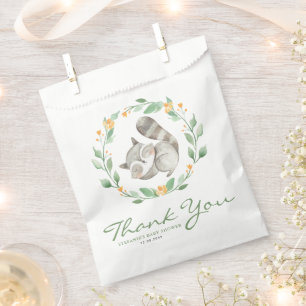 Watercolor Sleeping Racoon Wreath Thank You Favour Bag