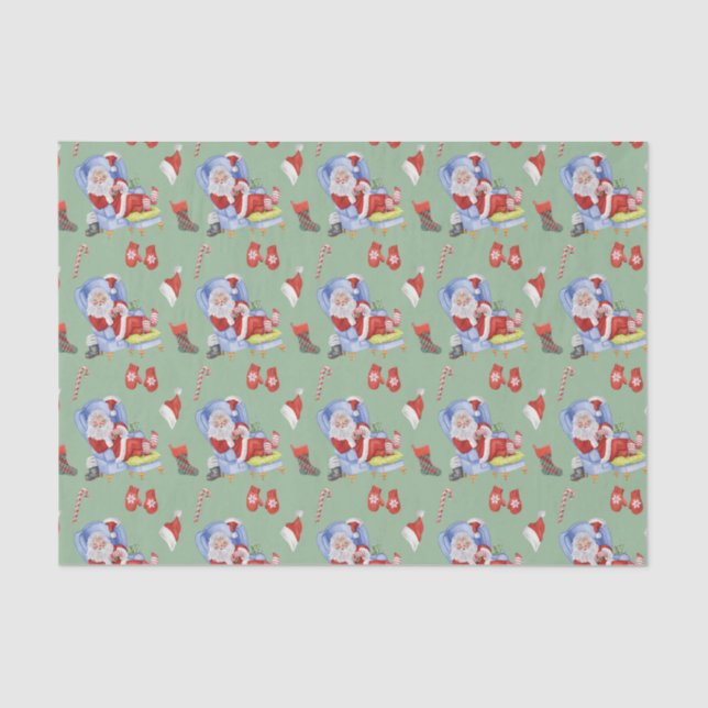 Watercolor Sleeping Santa Hand Painted Tissue Paper (Front)