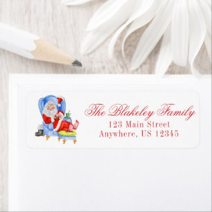 Watercolor Sleeping Santa Return Address Return Address Label